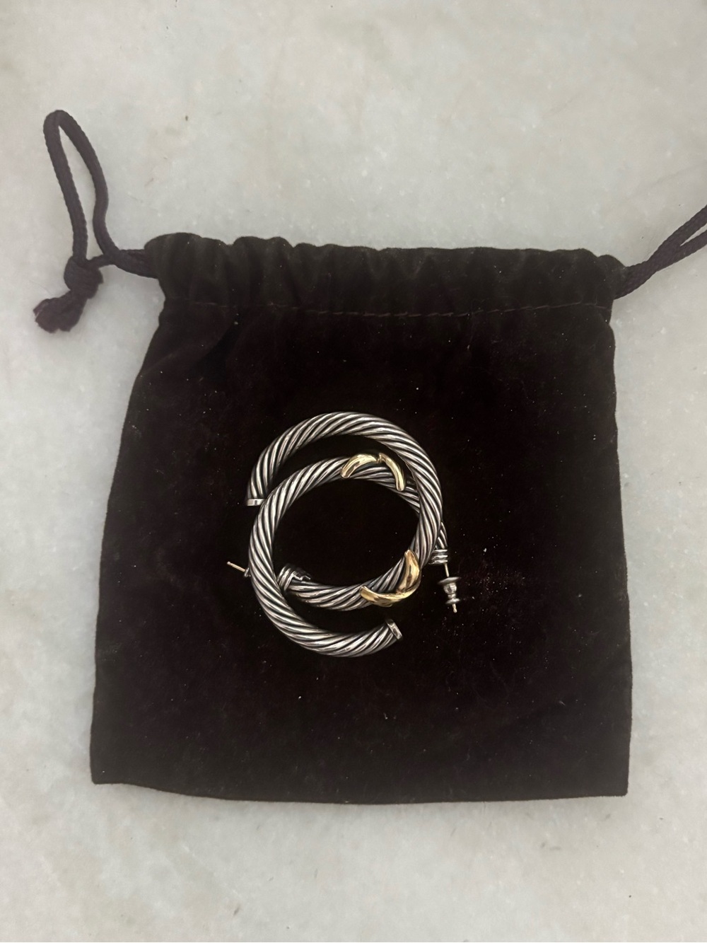 David Yurman 14K Gold 925 Sterling Silver Cable Hoop Earrings